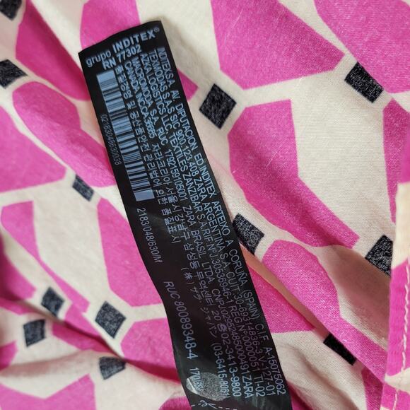 Zara Geometric Babydoll Dress Womens Medium Pink High Low Tunic Tiered Loose Fit - Picture 4 of 13